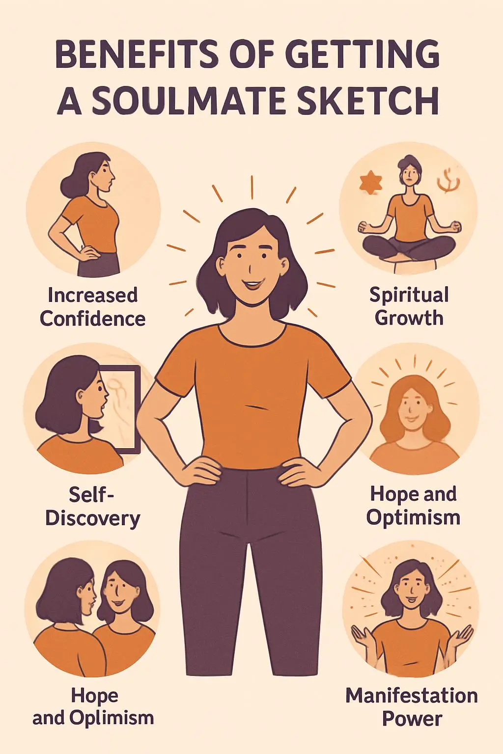 Infographic showing multiple benefits including confidence boost, spiritual growth, and love manifestation