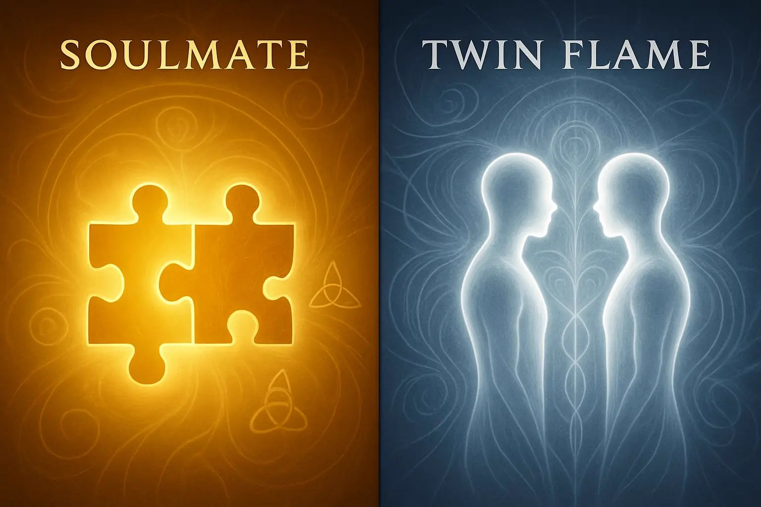 Visual comparison chart showing differences between soulmate and twin flame spiritual connections